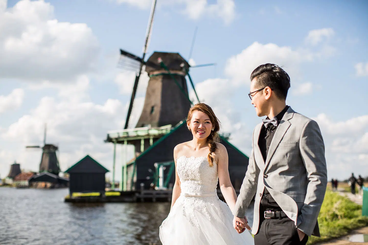 Pre-wedding shooting at the windmills near Amsterdam, the Netherlands