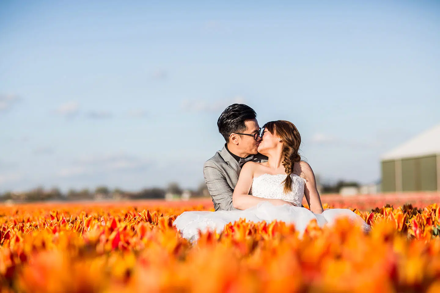 Asian couple in love during their pre-wedding shoot in the Netherlands