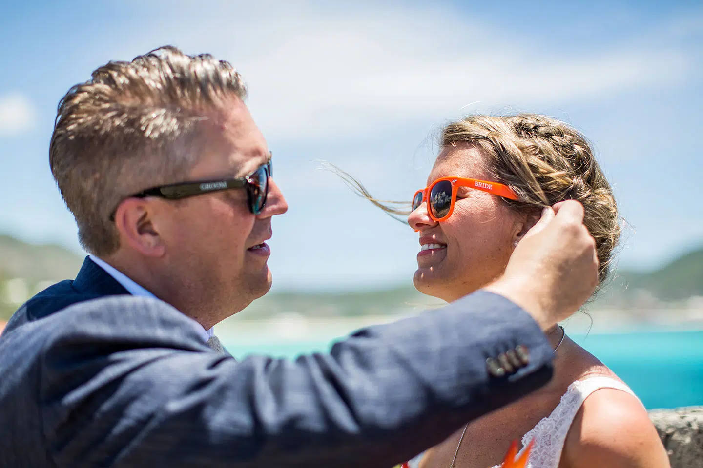Wedding couple during their wedding in the Caribbean