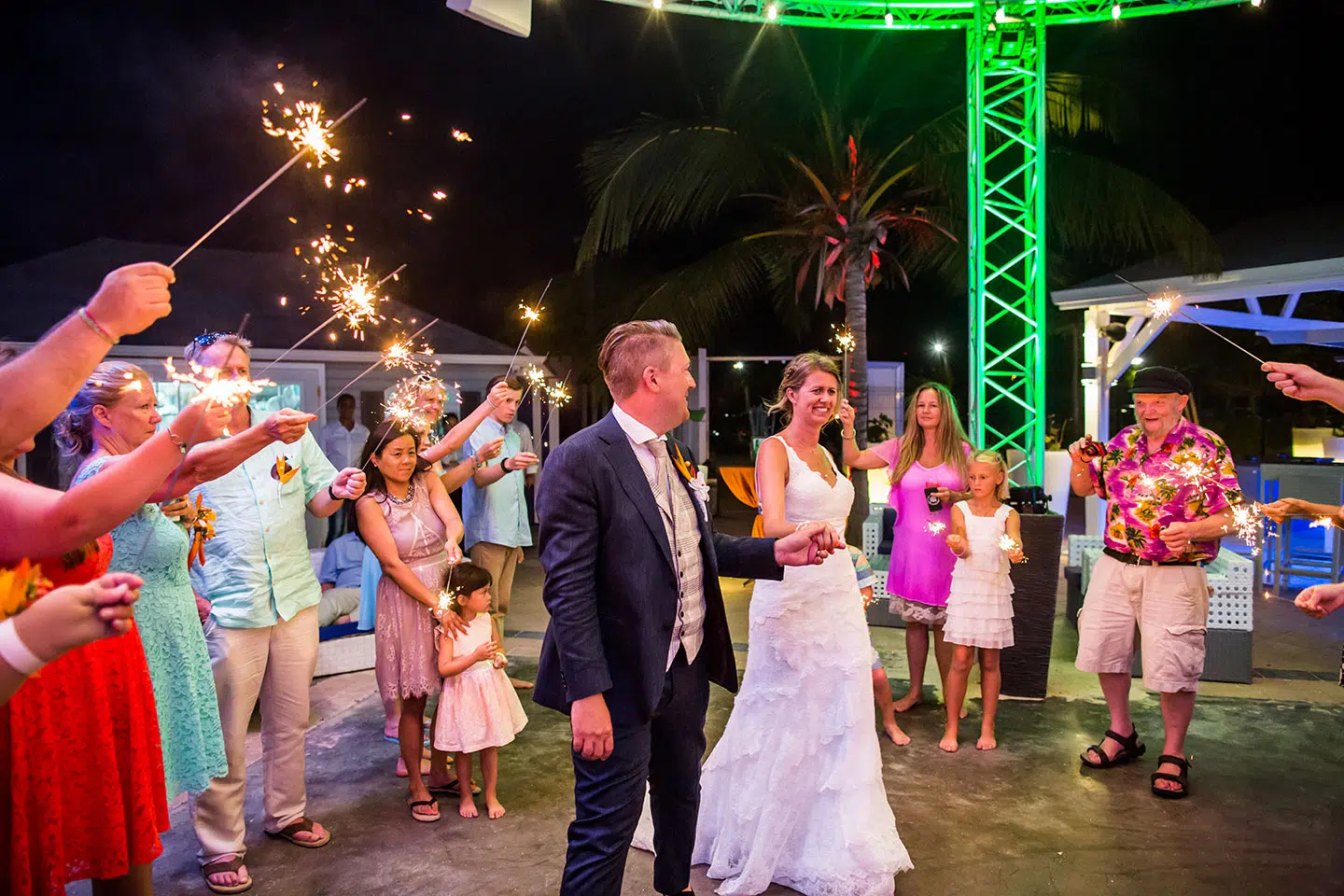 Wedding couple arrives at their party venue for their wedding in St. Maarten, Dutch and French Antilles