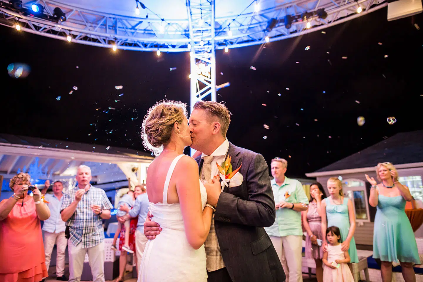 Wedding party at Dreams Beach Bar in St. Maarten, Antilles