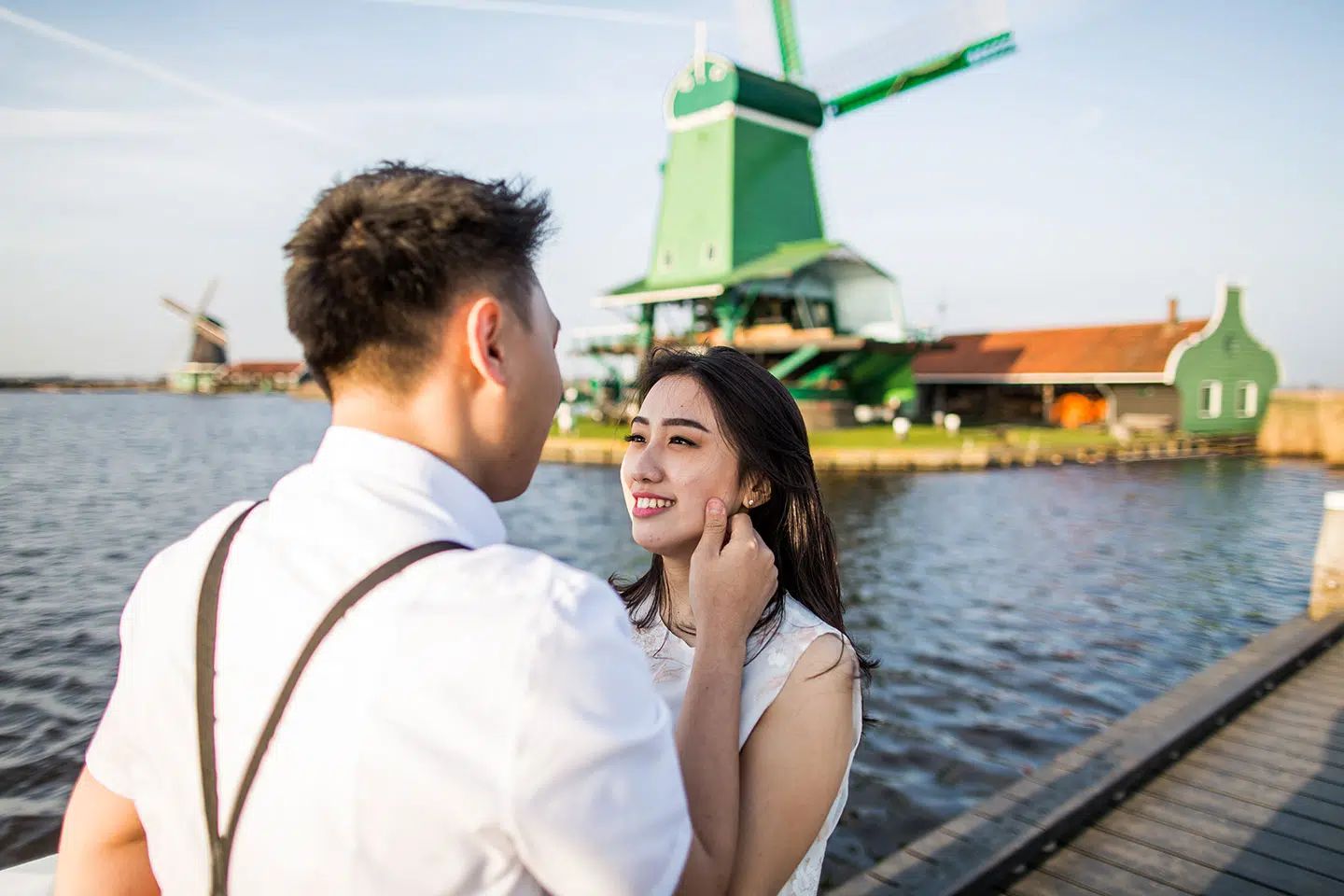 Engagement shoot at the windmill village of Zaanse Schans near Amsterdam