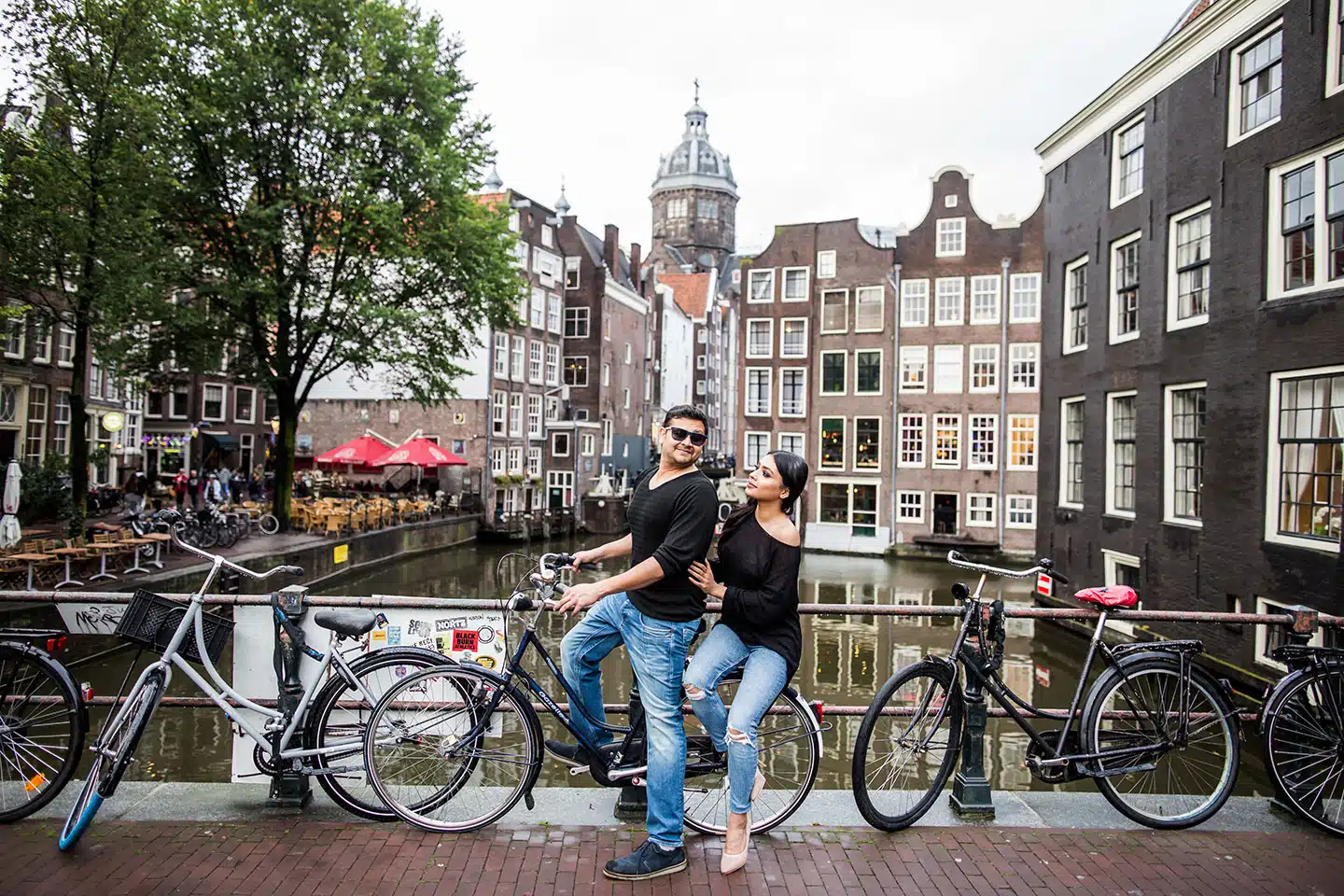 Love shoot Europe of an Indian couple in the streets of Amsterdam, the Netherlands