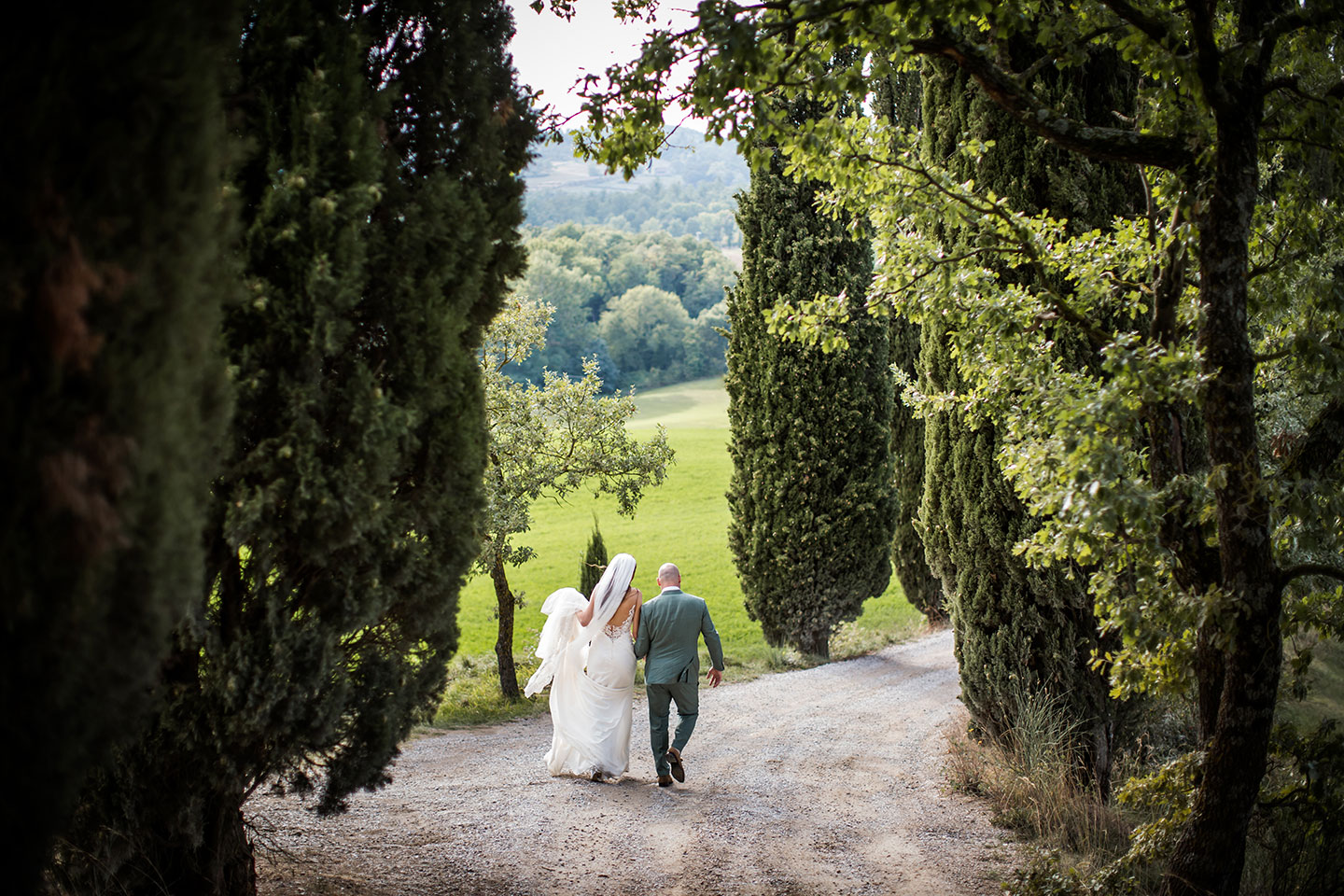 Tuscany wedding photographer cypress trees