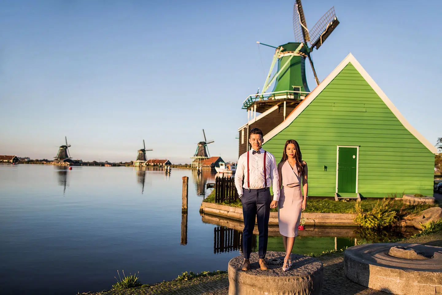 Netherlands pre-wedding shoot at Zaanse Schans windmill village