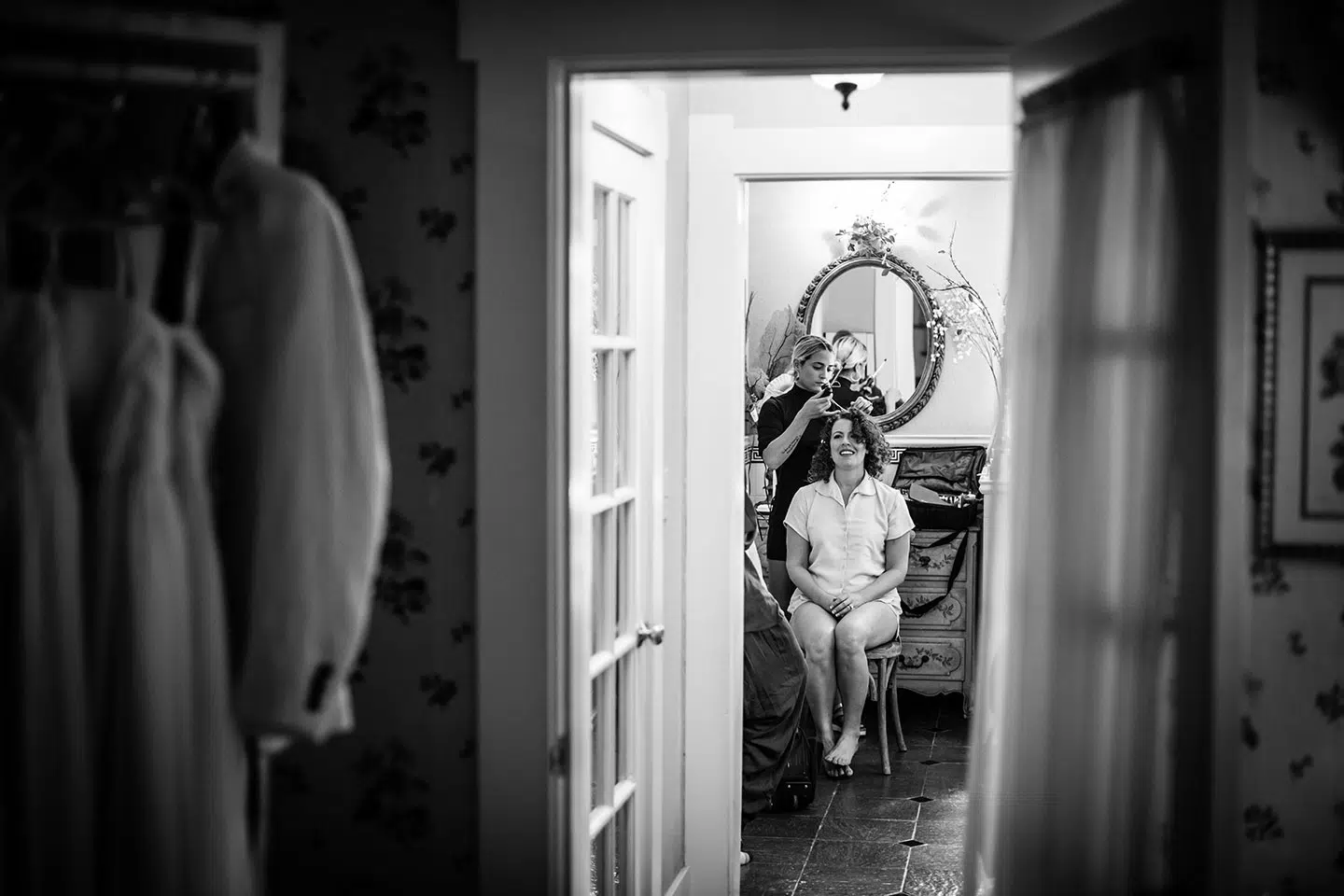Bride getting ready for her wedding at the Historic Walton House in Homestead