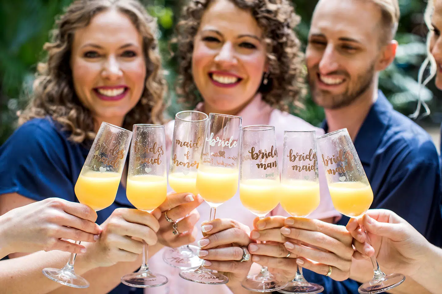Mimosas with the bridesmaids and bridesman