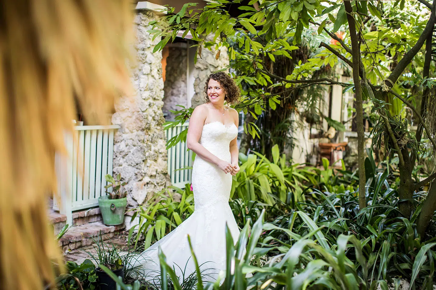 Bride waiting for her groom at the Historic Walton House in Florida