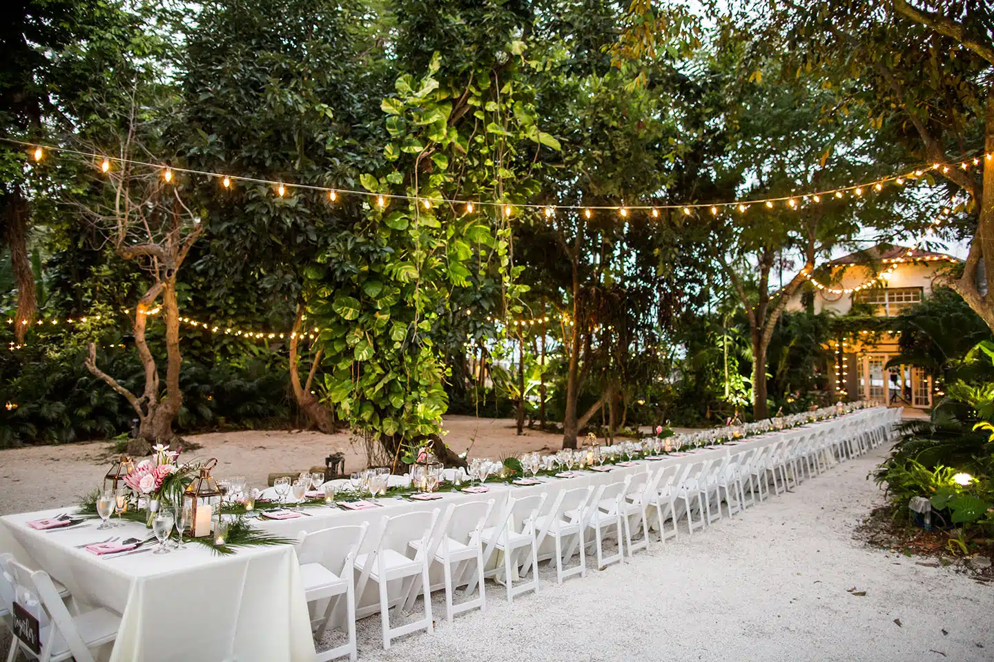 Outdoor dining during a wedding at the Historic Walton House in Florida