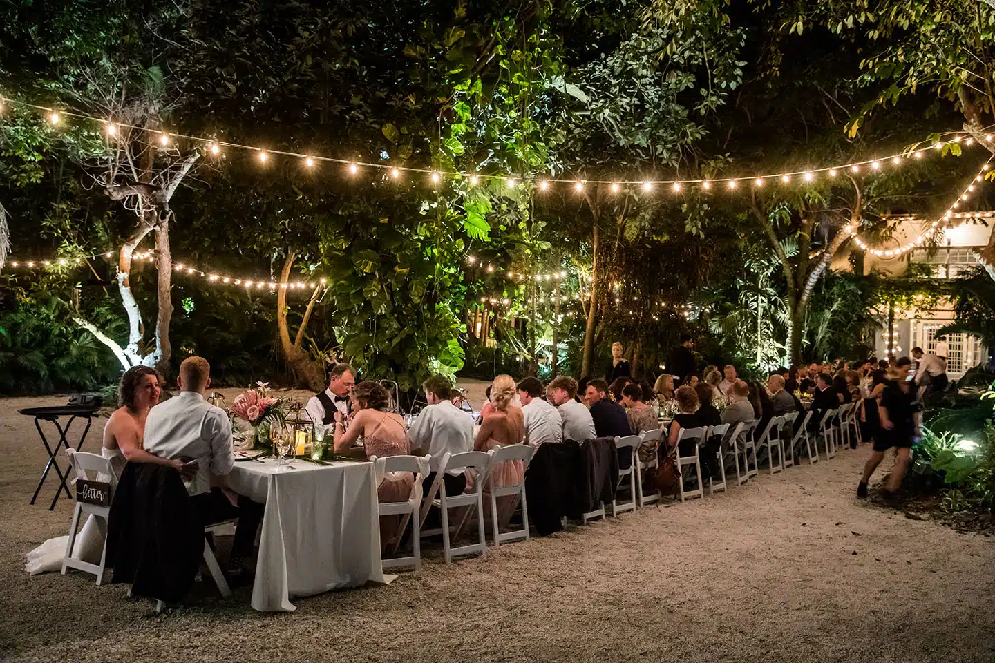 Outdoor dinner during a wedding at the Historic Walton House in South Florida