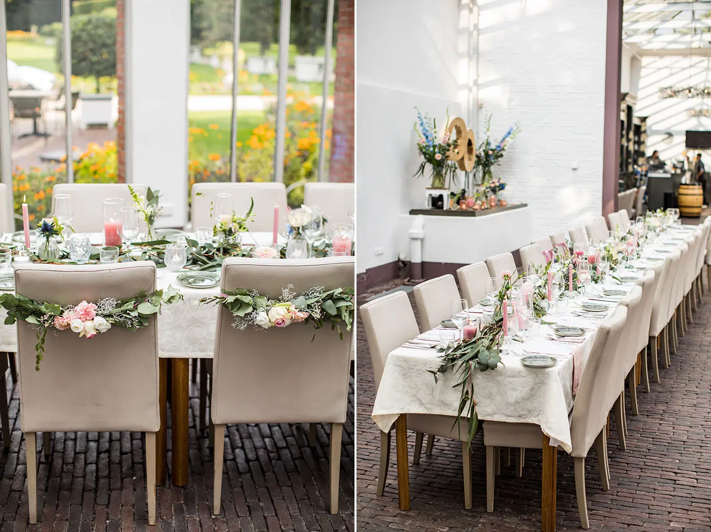 Tafelopstelling diner tijdens een bruiloft bij Orangerie Mattemburgh