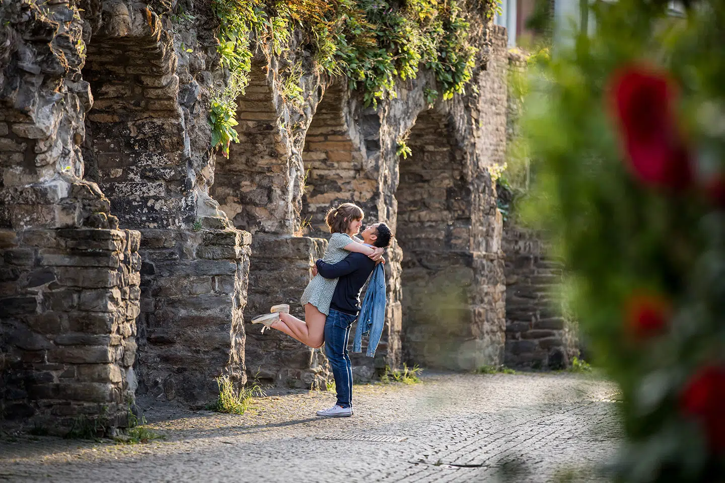 Fun engagement shoot in the streets of a city in the Netherlands