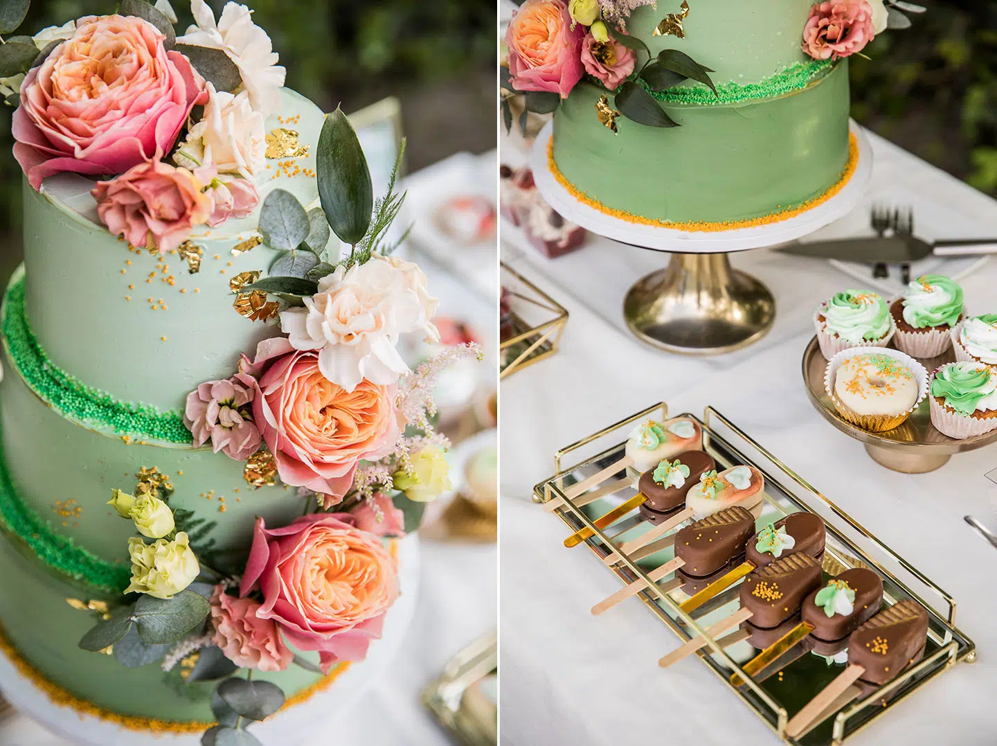 Bruidstaart groen met bloemen