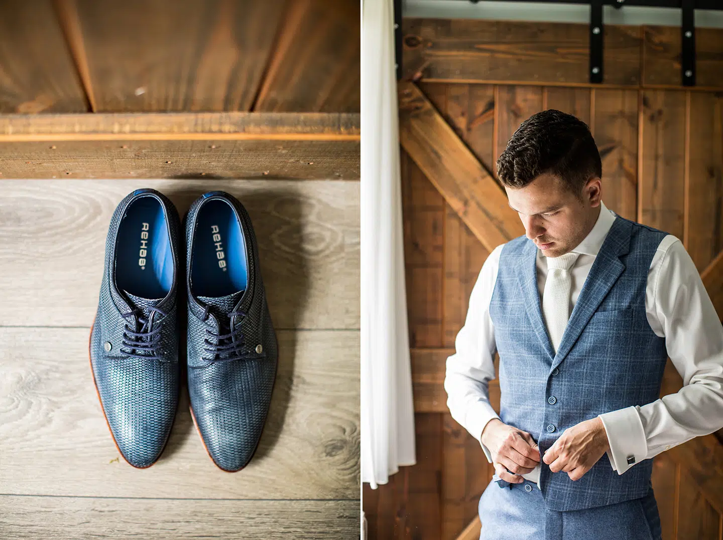 Bruidegom in klassiek blauw trouwpak