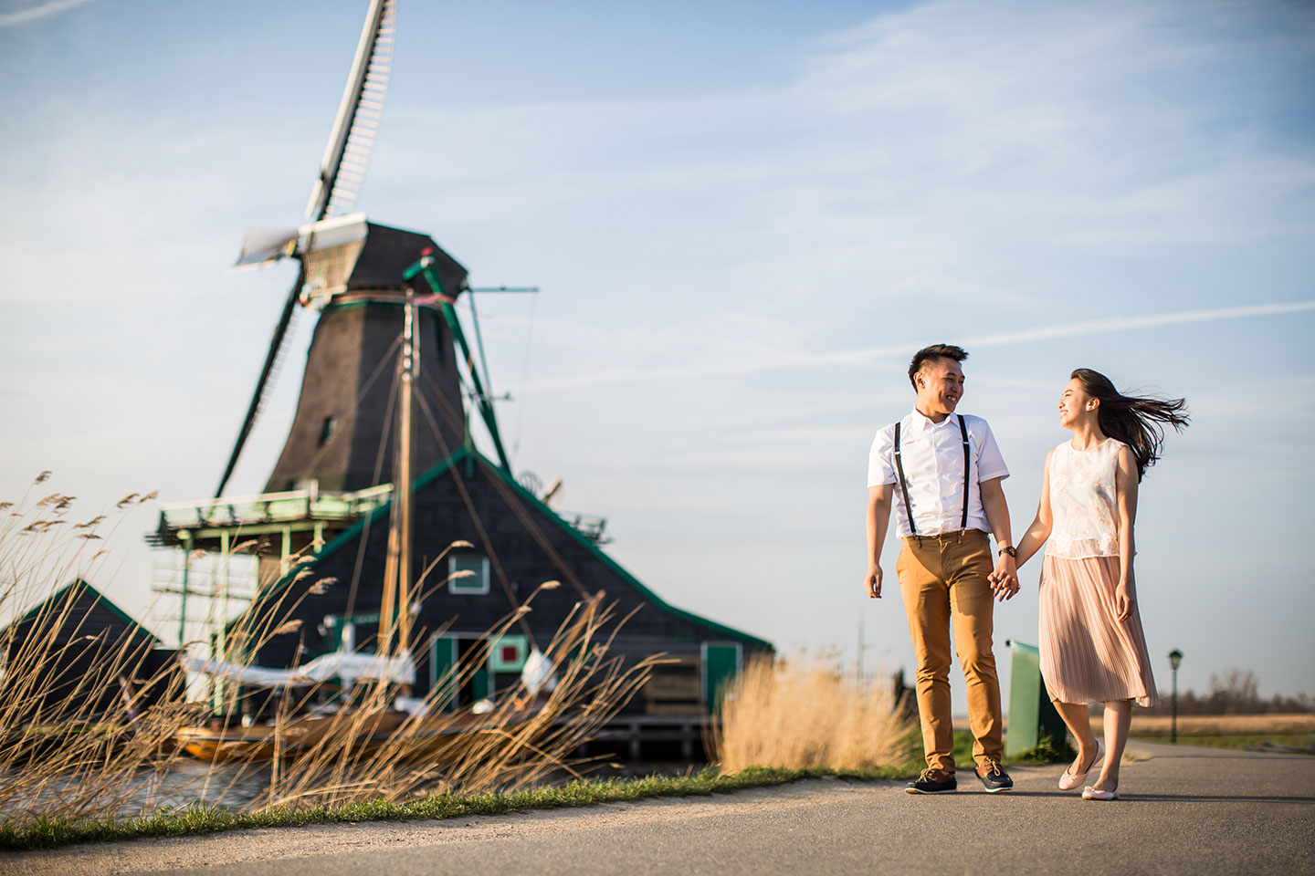 Prewedding at sunset with windmill