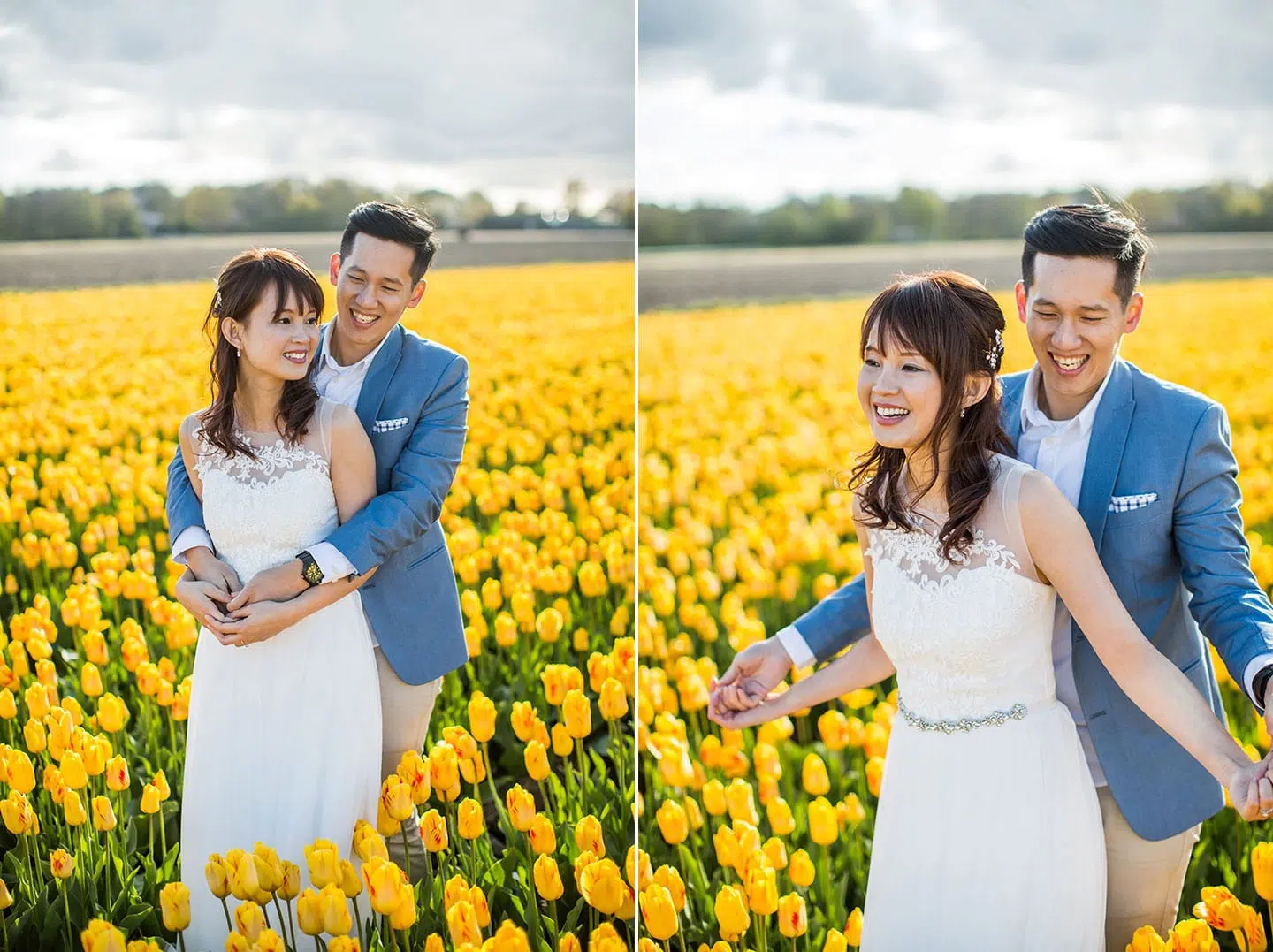 Prewedding shoot in yellow tulip fields