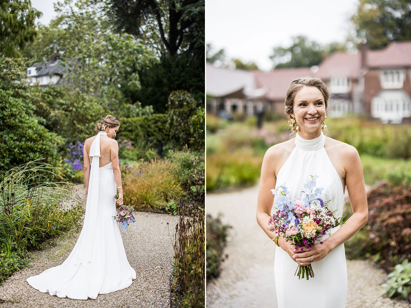 Bruid tijdens trouwfotografie in de tuin van Singer Laren