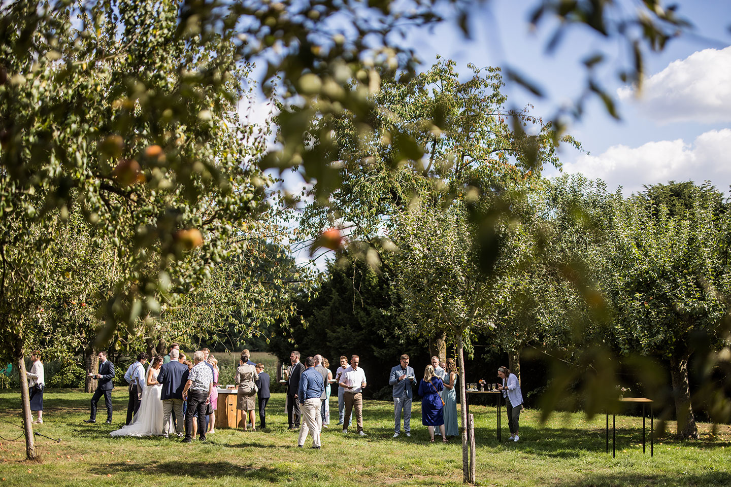 Receptie van een bruiloft in de tuin van Slot Doddendael