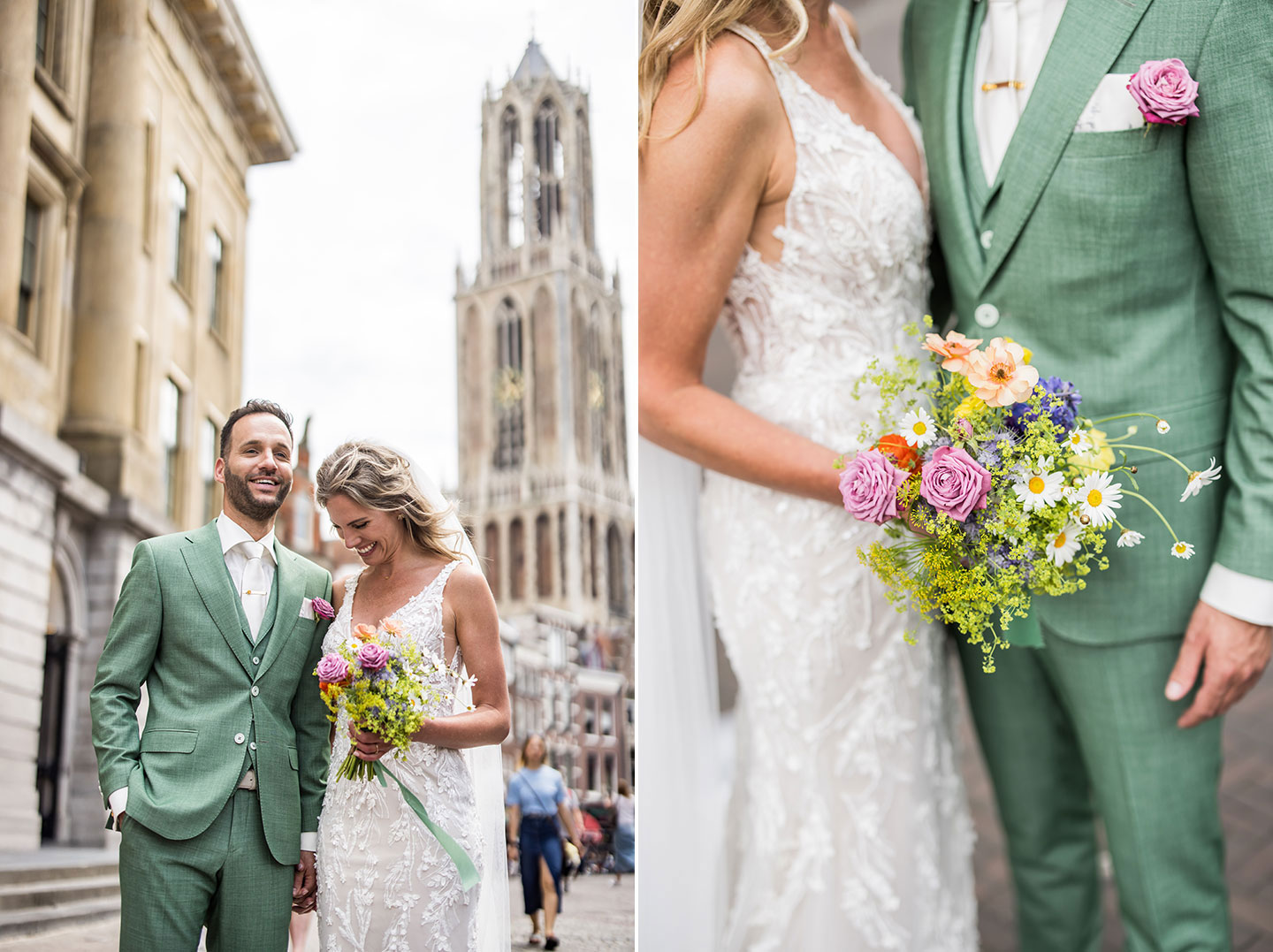 Bruiloft in Utrecht met de Dom toren op de achtergrond