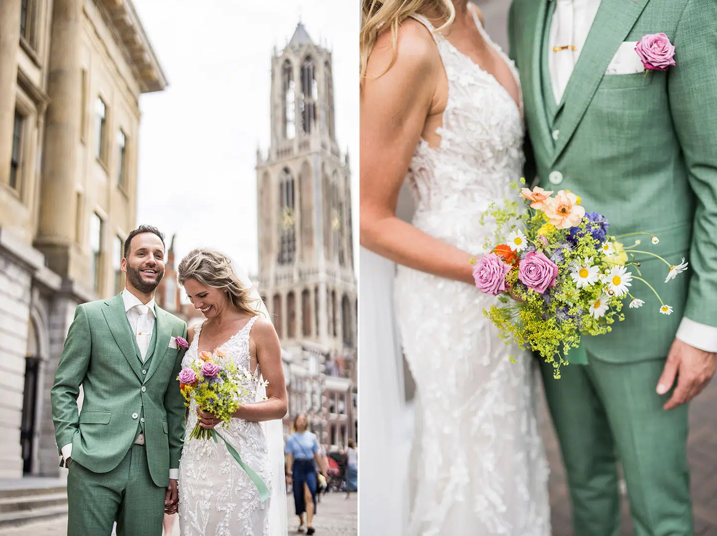 Trouwfotografie in Utrecht met de Dom toren op de achtergrond